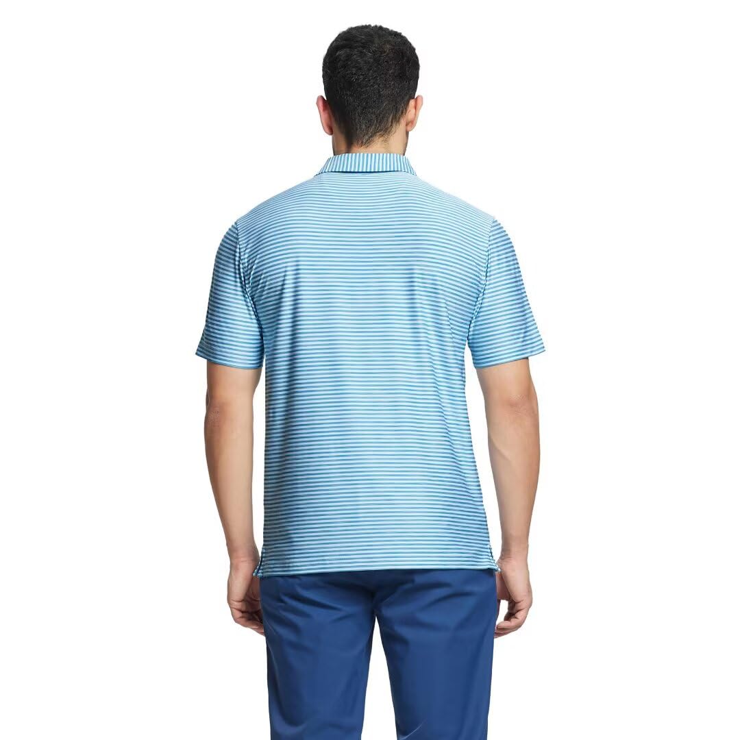 M MAELREG Polo da golf da uomo, a maniche corte, vestibilità asciutta, a righe, traspirante, con colletto, casual
