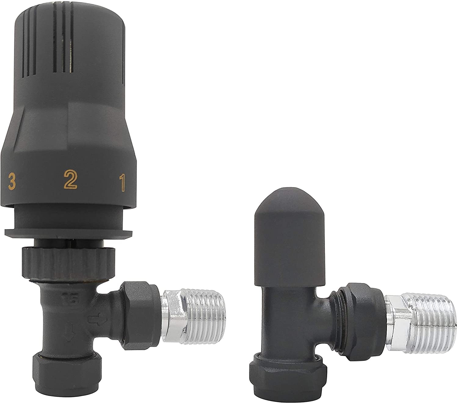 Nrg Anthracite 15Mm Angled Thermostatic Designer Radiator Valve & Towel Rail Valve Manual Angled Valves For Home Office