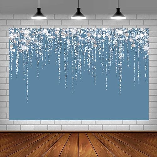 Miniatura 3 de SENDY Telón de fondo de fotos con purpurina azul claro de 7 x 5 pies para fotografía de niña, fondo de fiesta de cumpleaños, boda, graduación,