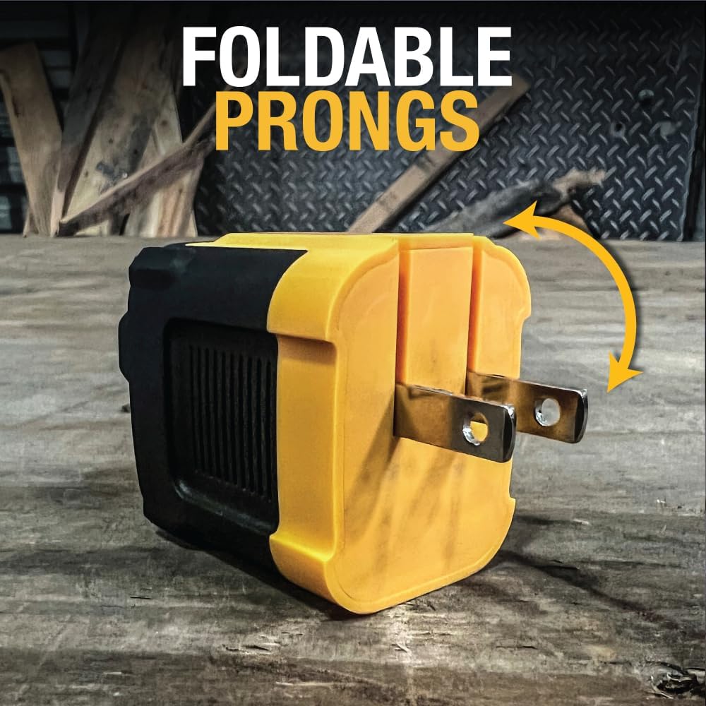 DEWALT Heavy Duty 49.5W Dual USB & USB C Charger Block (Cable Not Included), USBC Power Adapter, 2 Port Compact Foldable Fast Wall Charger for iPhone 17/16/15/14 Galaxy Pixel 4/3 iPad - Black & Yellow - Image 5