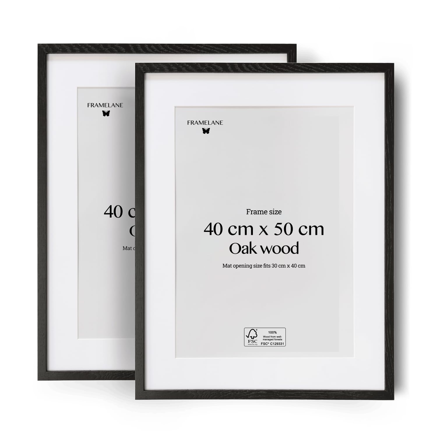Framelane Marco de madera 40x50 negro (2 unidades), marco de fotos original elegante, de excelente acabado, hecho con madera certificada FSC ecosostenible, incluye enganches metálicos
