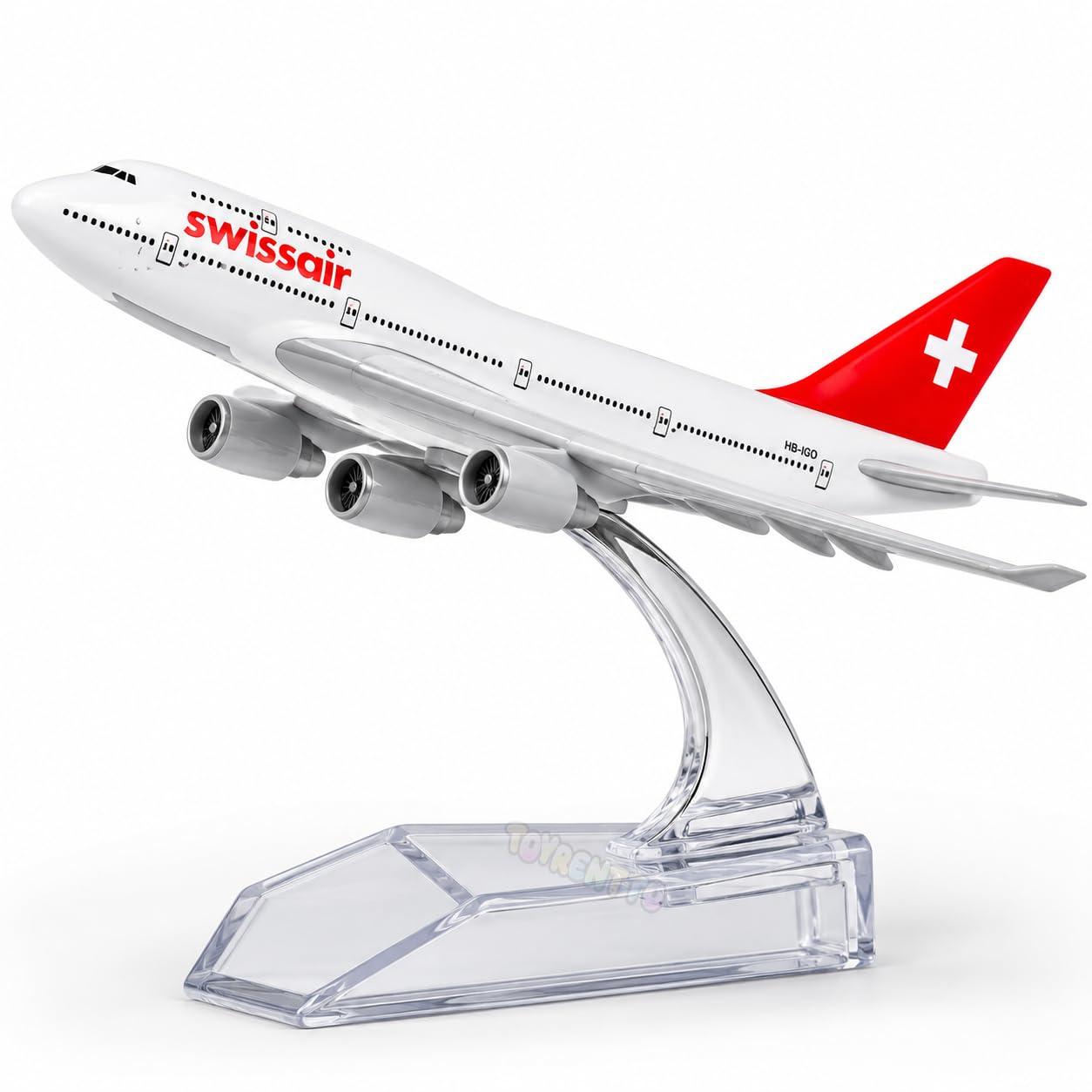 TOLYRENTTO Swissair Boeing 747 Die-Cast Airplane Model, 16 cm Aircraft Toy with Clear ABS Plastic Display Stand, Detailed Livery Collectible Plane for Aviation Fans, Desk Decor & Gift-image-5