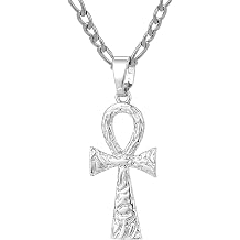 Textured Ankh Cross Pendant Necklace For Women Men, Figaro Chain Necklace Vintage Egyptian Cross Necklace Minimalist Jewelry