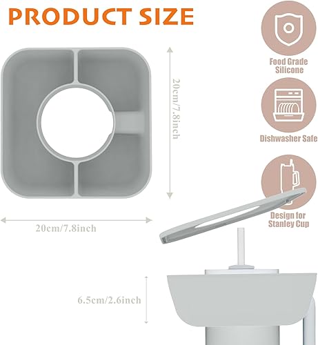 Miniatura 3 de Tazón de aperitivos para taza Stanley con tapa, bandeja reutilizable para aperitivos con tapa, se adapta a Stanley Cup 1.02.0, 3 compartimentos para