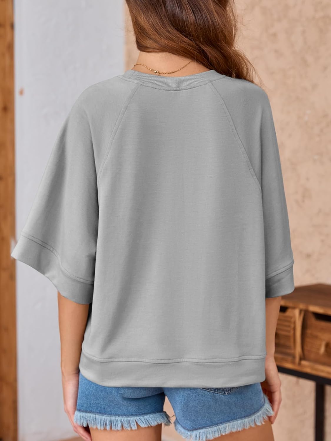 Tankaneo Womens Oversized Half Sleeve T-Shirts Crew Neck Boxy Basic Tees Tops Summer Casual Loose Fit Tunic Shirts - Image 5