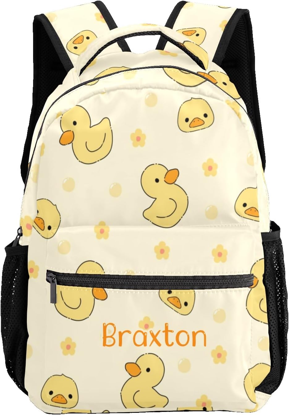 Yellow Duck Flowers Personalized School Backpack Kids Bookbag Daypack for Teen Boys Girls Travel Backpack Bag 12.2''(L) x 5.9''(W) x 16.5''(H), Design 5, CBR1070
