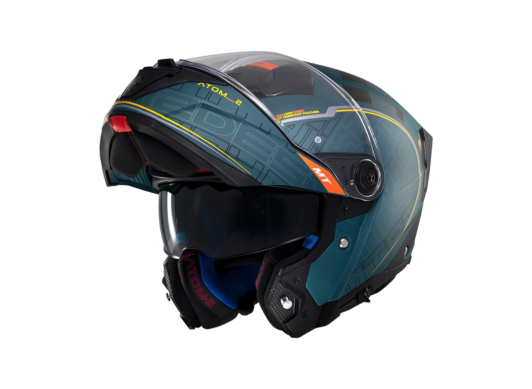 MT Helmets Atom 2 SV, Casco moto Modular Flip-Up, Visor Solar Retráctil, Interior Lavable, Preparado Intercomunicador UCS, Bloqueo frontal, Visor con posición Ventilación, Homologado ECE 22.06 & DOT