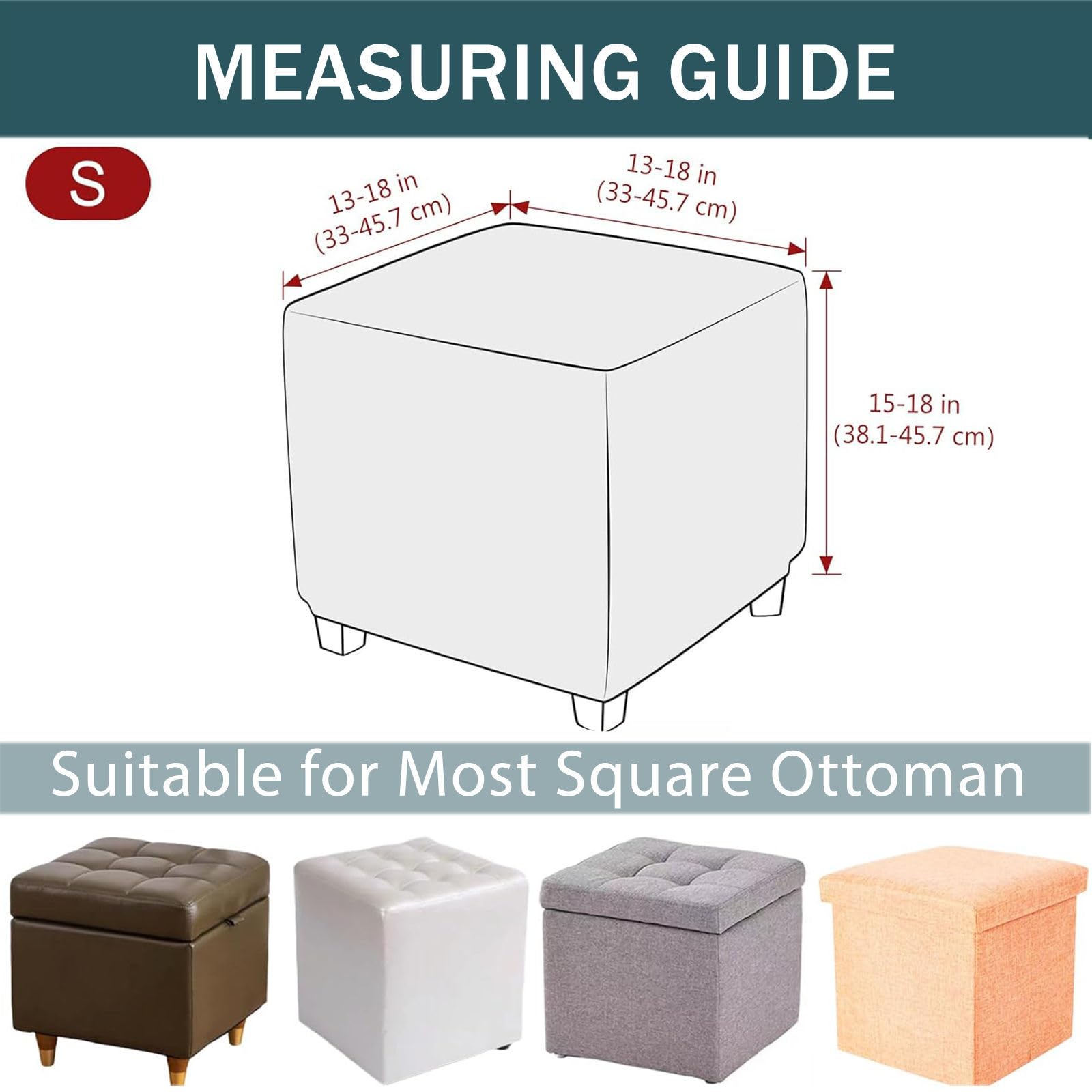 CLGTY Hockerbezug Quadratisch Samt - Elfenbein 55x55cm Antirutsch Ottomane Bezug