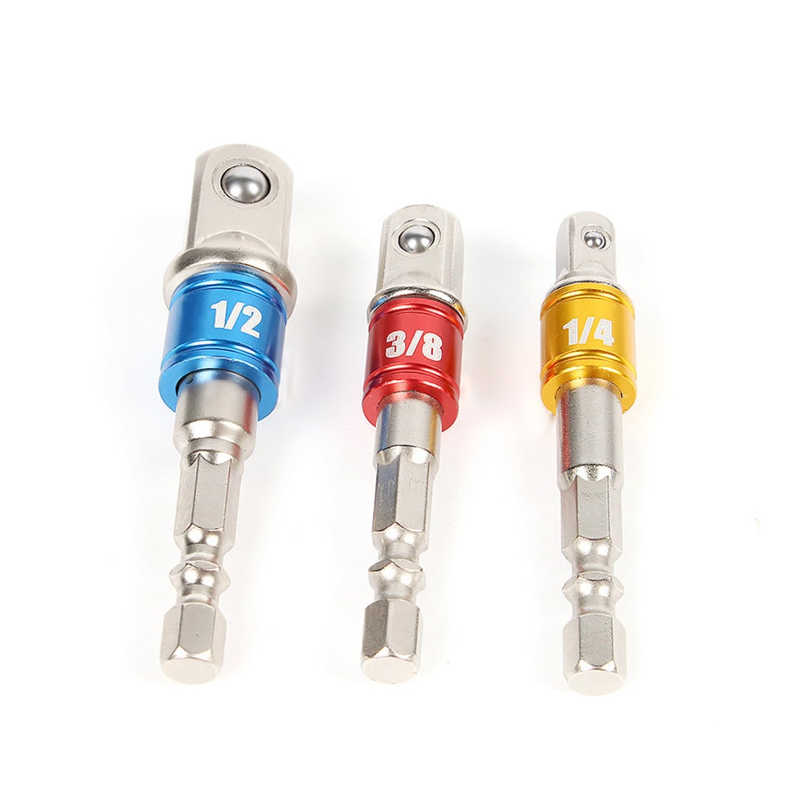 Voirrow 3pcs Drill Socket Adapter for Impact Driver with Hex Shank to Square Socket Drill Bits Bar Extension Set(3PCS Silver)