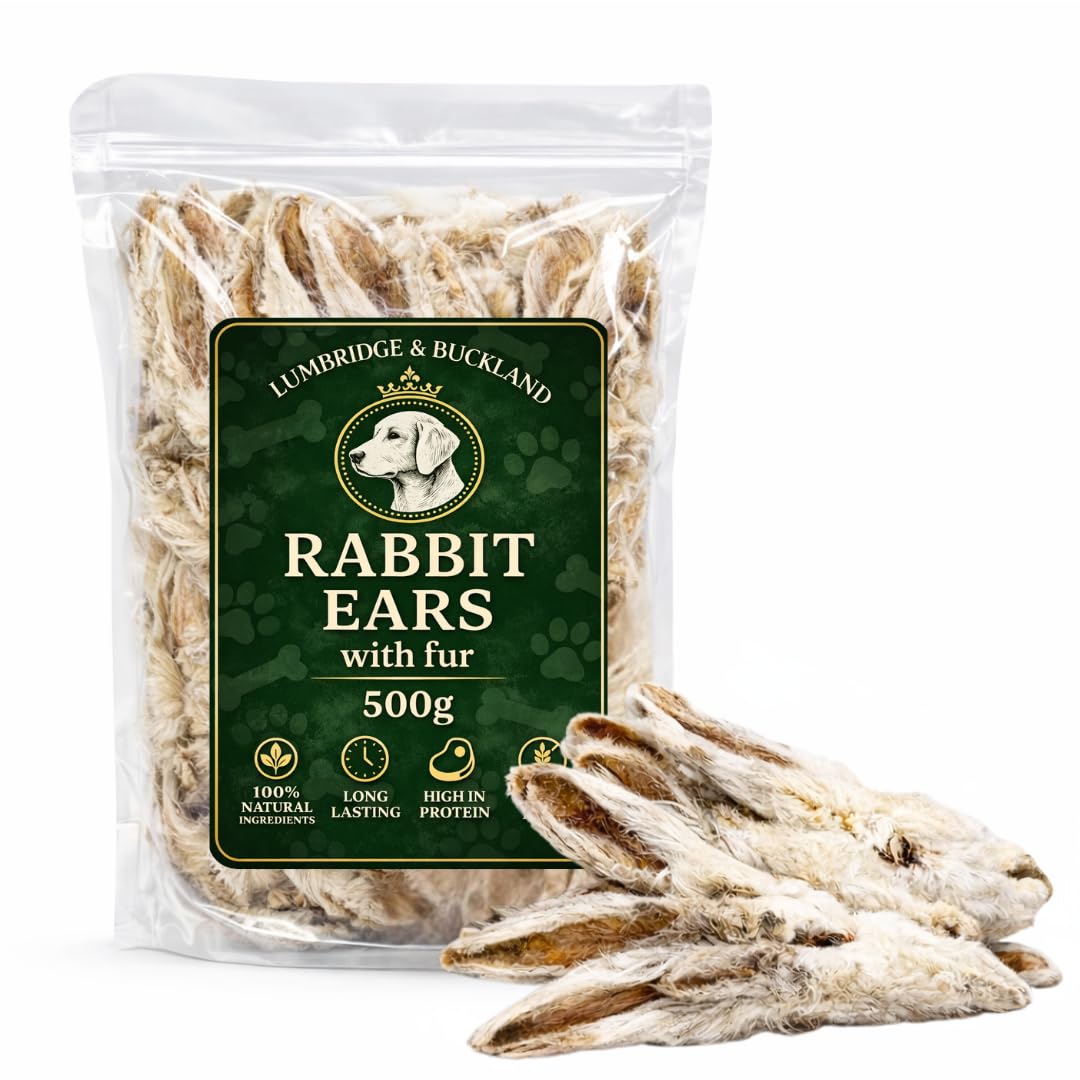 Premium Natural Rabbit Ears with Fur for Dogs – 500G Bag, 100% Natural Dog Treats, Grain Free, Hypoallergenic, Healthy Low Fat Dog Chews, Long Lasting Natural Treats for All Breeds (500G)