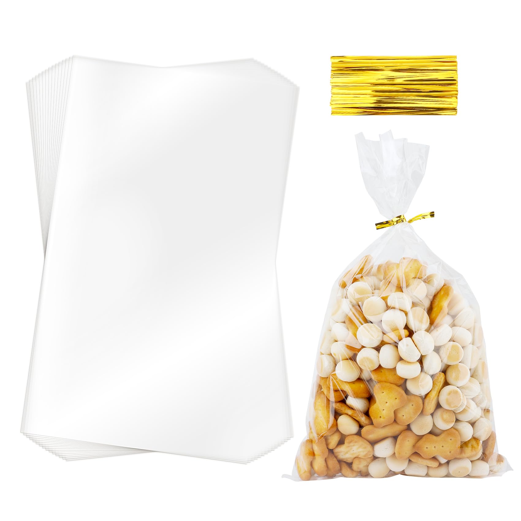 vueuKiGE Cellophane Treat Bags, Cellophane Bags, 120 PCS Clear Cello Bag, 6x10 Inch Plastic Cello Candy Gift Cookie Bag with Twist Ties for Halloween