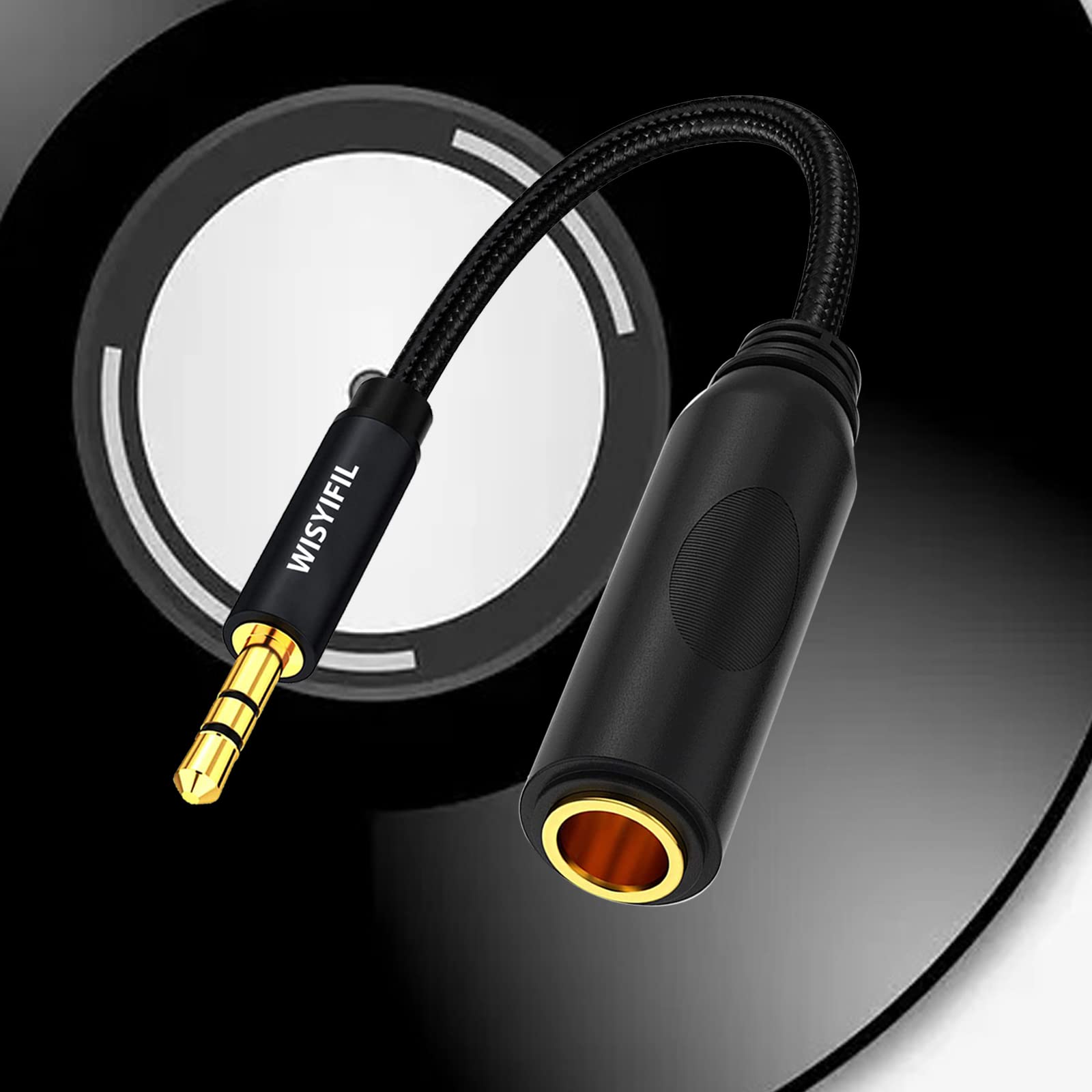 WISYIFIL Adaptateur de câble pour casque audio stéréo TRS 6,35 mm femelle vers mâle 3,5 mm 1/8 vers 1/4 pour casque, amplificateurs, guitare, amplificateurs, etc. Câble tressé en nylon 30 cm