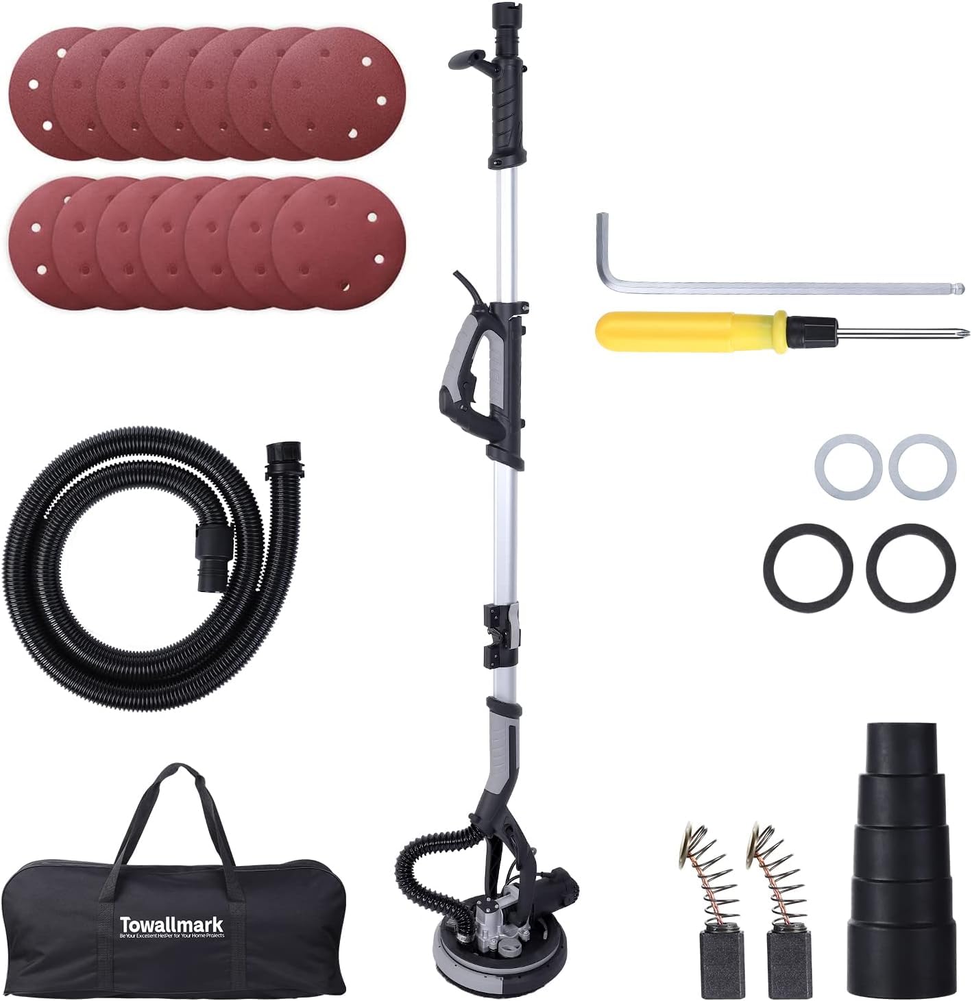 Drywall Sander, KOKEBREN 750W Electric Drywall Sander 7 Variable Speed 900-1800 RPM Sander with LED Light, 14 Pcs Sanding discs, Extendable Handle, Dust Hose, Storage Bag