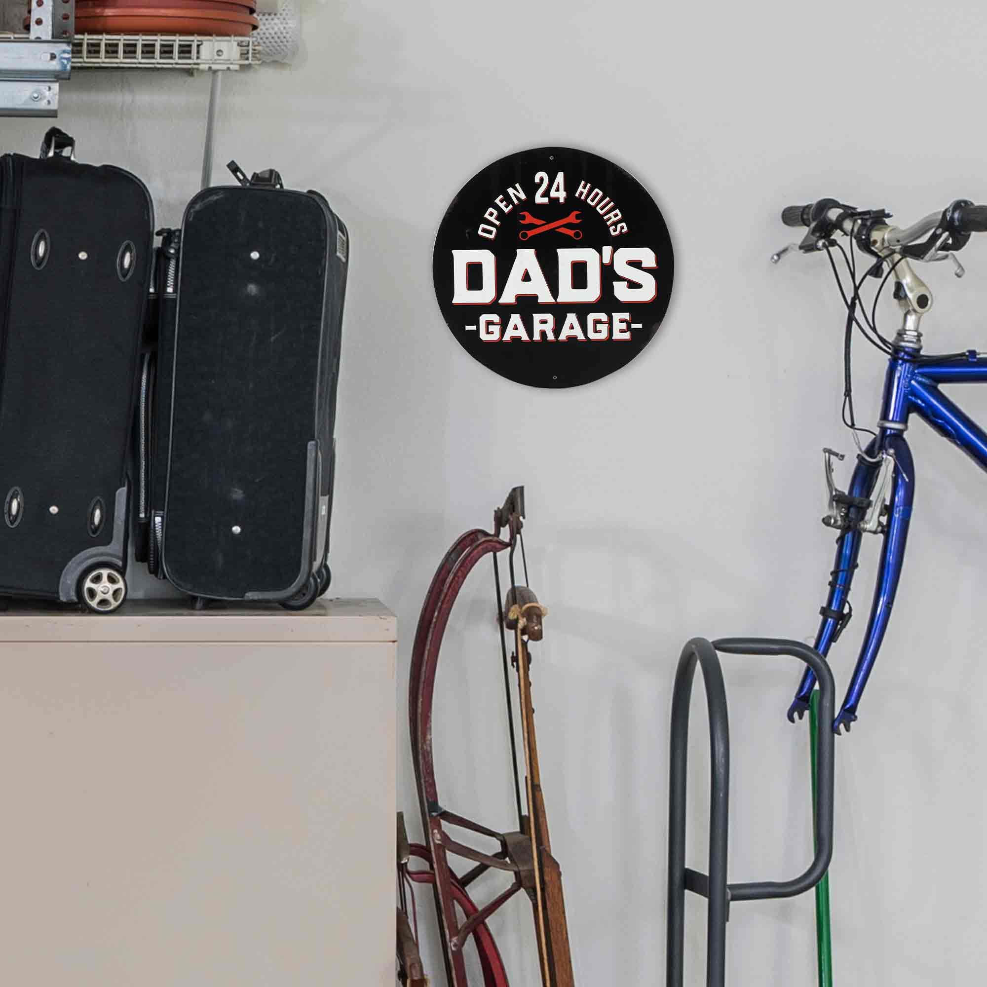 Amazon.com: Dad's Garage Open 24 Hours Round Metal Sign | Vintage