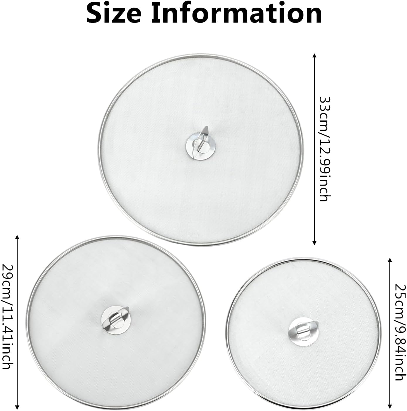 3 PCS Splatter Screen for Cooking, 25/29/ 33 cm Stainless Steel Grease Splatter Guard, Ultra Fine Mesh
