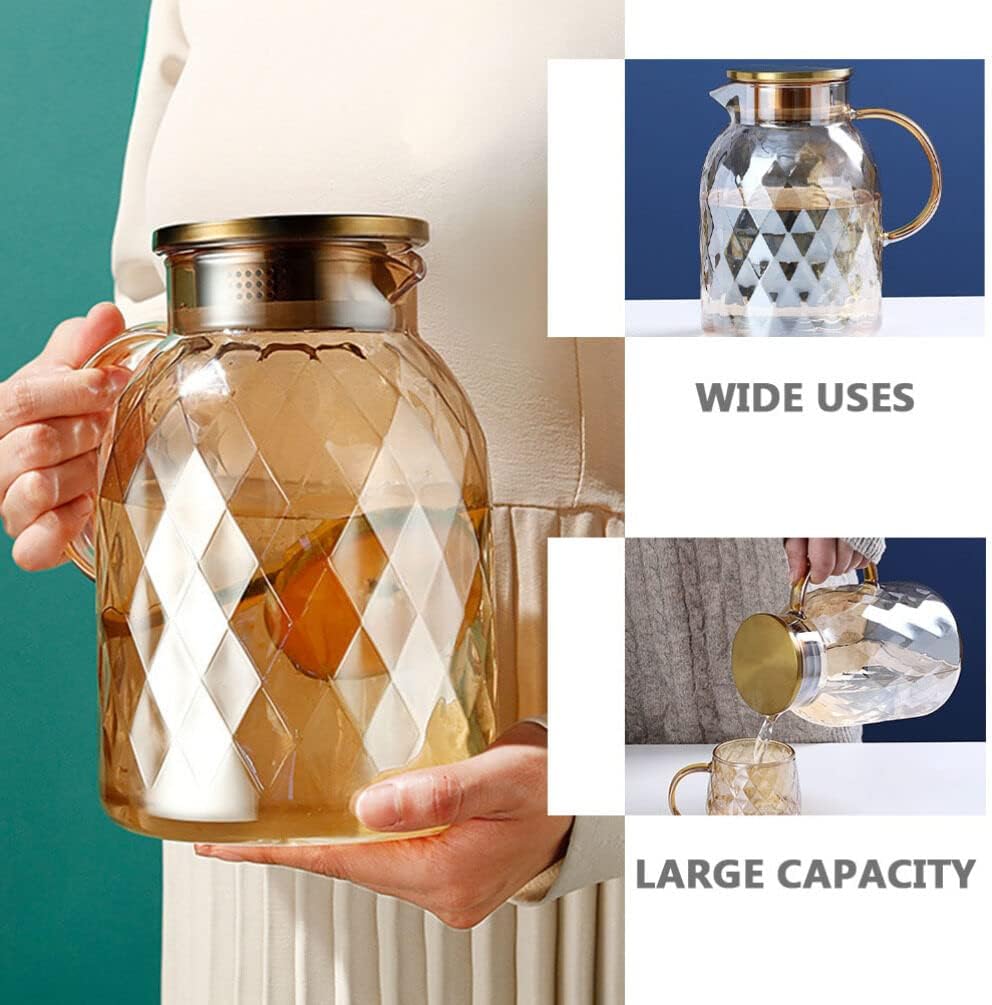 SHERCHPRY Large Capacity Glass Beverage Kettle for Home Use Stylish Water Jug for Juices Teas and for Daily Drinks and Entertaining Guests