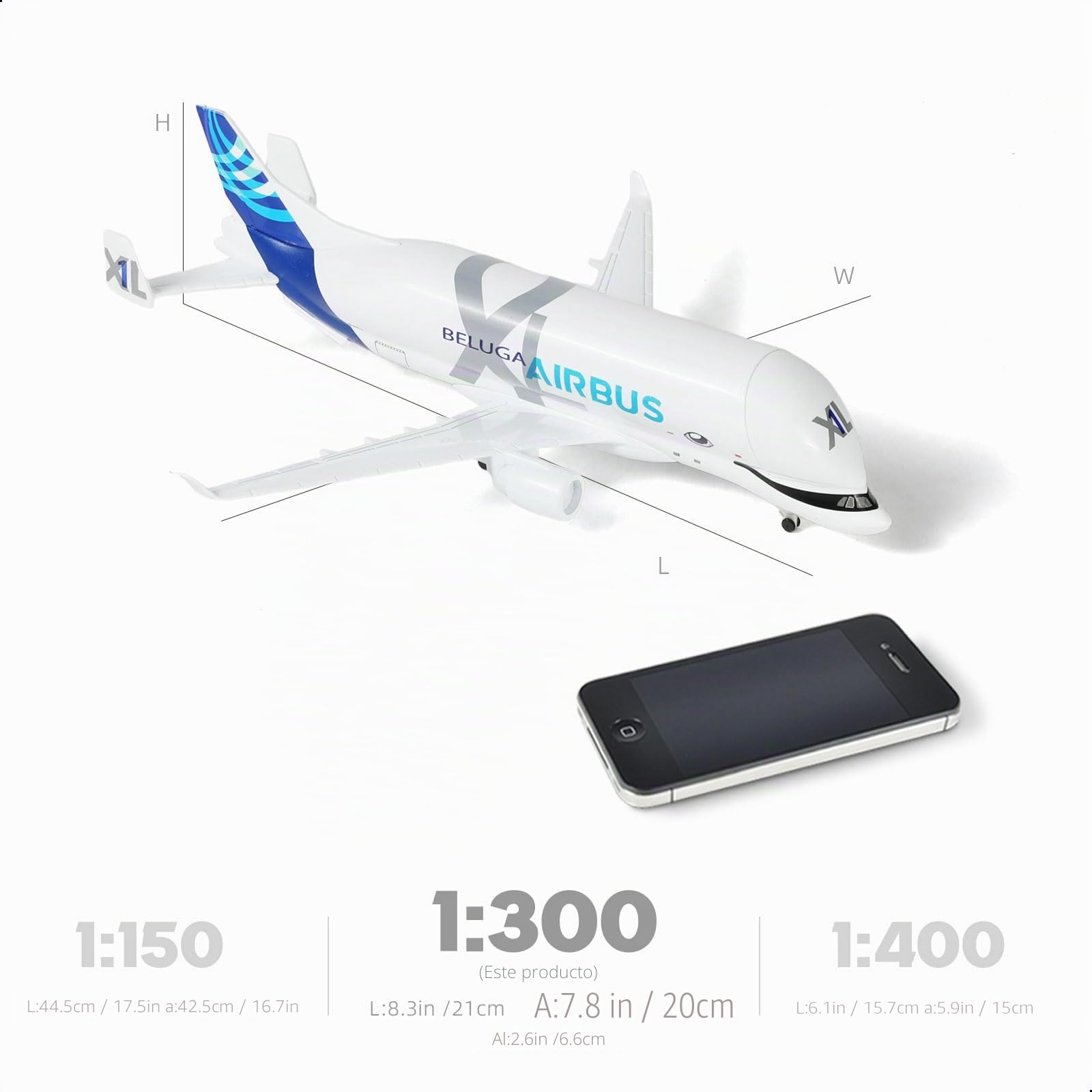 1/300 A330 Beluga XL1 Kit de modelado de aviones de metal fundido a presión con soporte (7,7") para A330-743L Super Transport Beluga, modelos de aviones coleccionables para Les