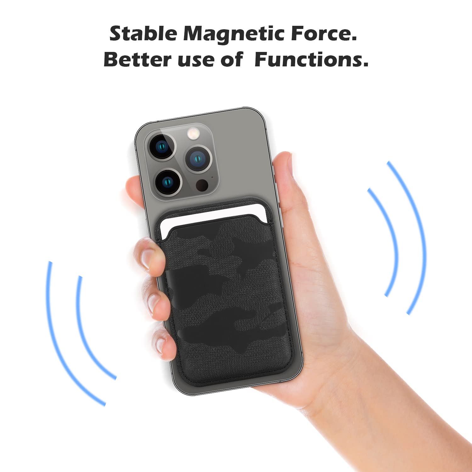 FIDWALL Magsafe Wallet Portafoglio Tessuti in Pelle per iPhone 16/15/14/13/12 Max/Pro/Plus/mini,con Anello in Ferro per all Phone Case,RFID Card Holder con Magsafe Magnete(Nero mimetico)