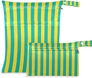 Amooorous Paquete de 2 bolsas húmedas reutilizables para bebé, color amarillo y azul, con asas para guardería, playa