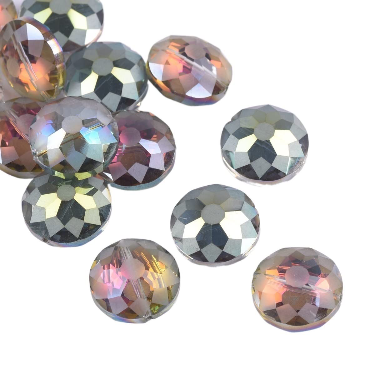 JINFEUGE 10Pcs 14Mm /18Mm Rondelle Faceted Matte Crystal Glass Loose Beads for Jewelry Making DIY Crafts/Rose Green/18Mm