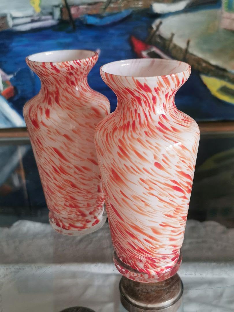 アンティーク ヴェネチアンガラス ブラッドオレンジ＆ホワイト 工房物