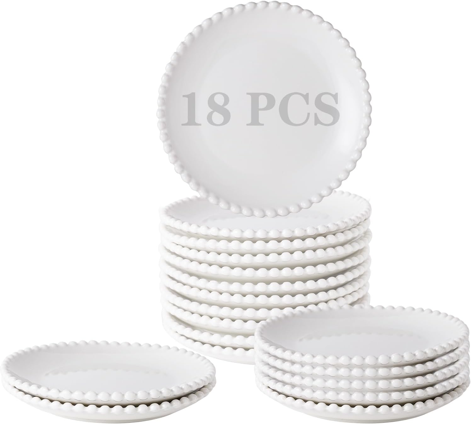 OMAYKEY 5.5 Inch White Ceramic Dessert Plates Set of 18, Small Salad Plates, Porcelain Round Shaped Dinner Plates, Appetizer Plates for Cake Waffles Snacks Side Dish, Oven Microwave Dishwasher Safe