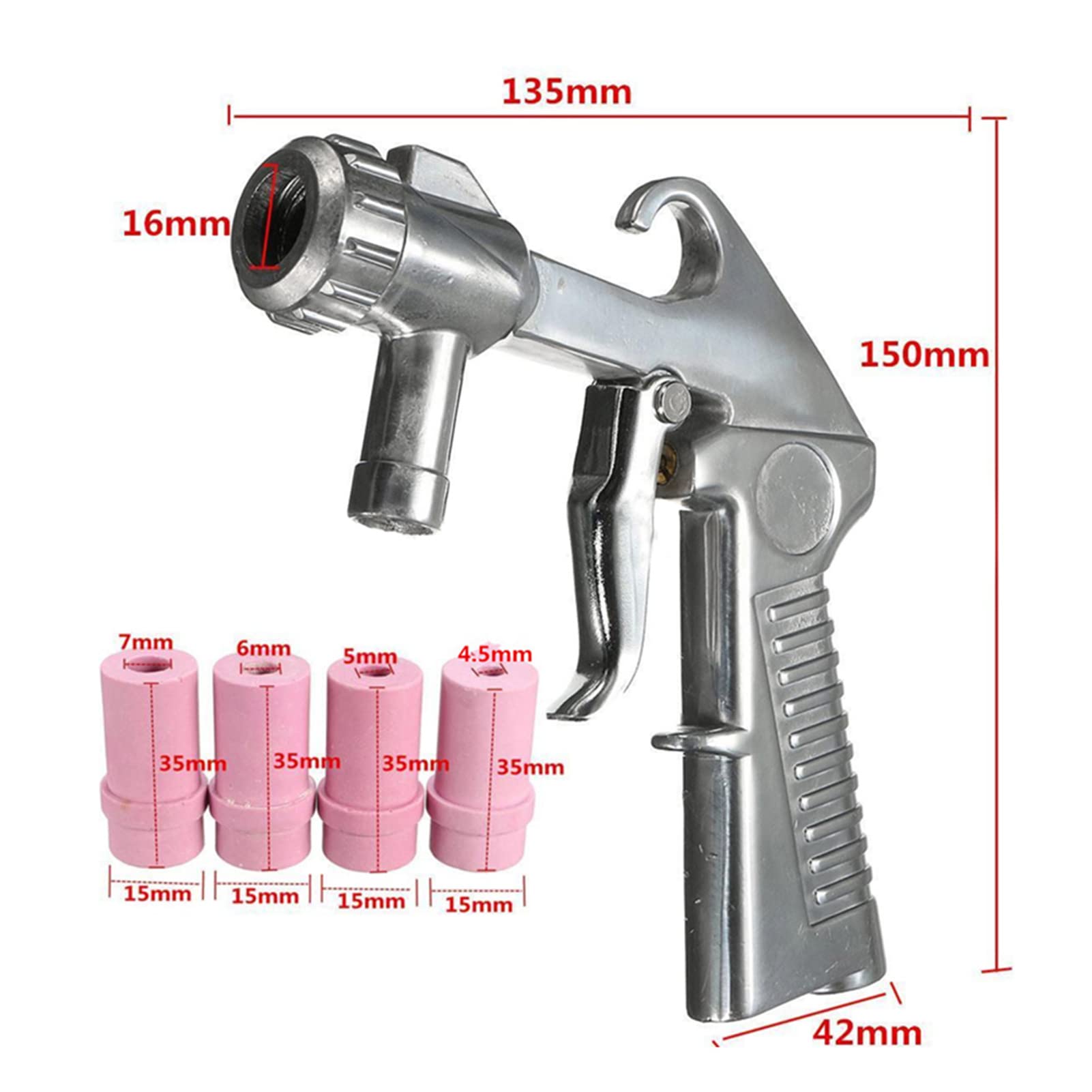 Fdit Sandblaster Air Siphon Feed Gun Nozzle Ceramic Tips Abrasive Sand Blasting with 4 Ceramic Nozzle