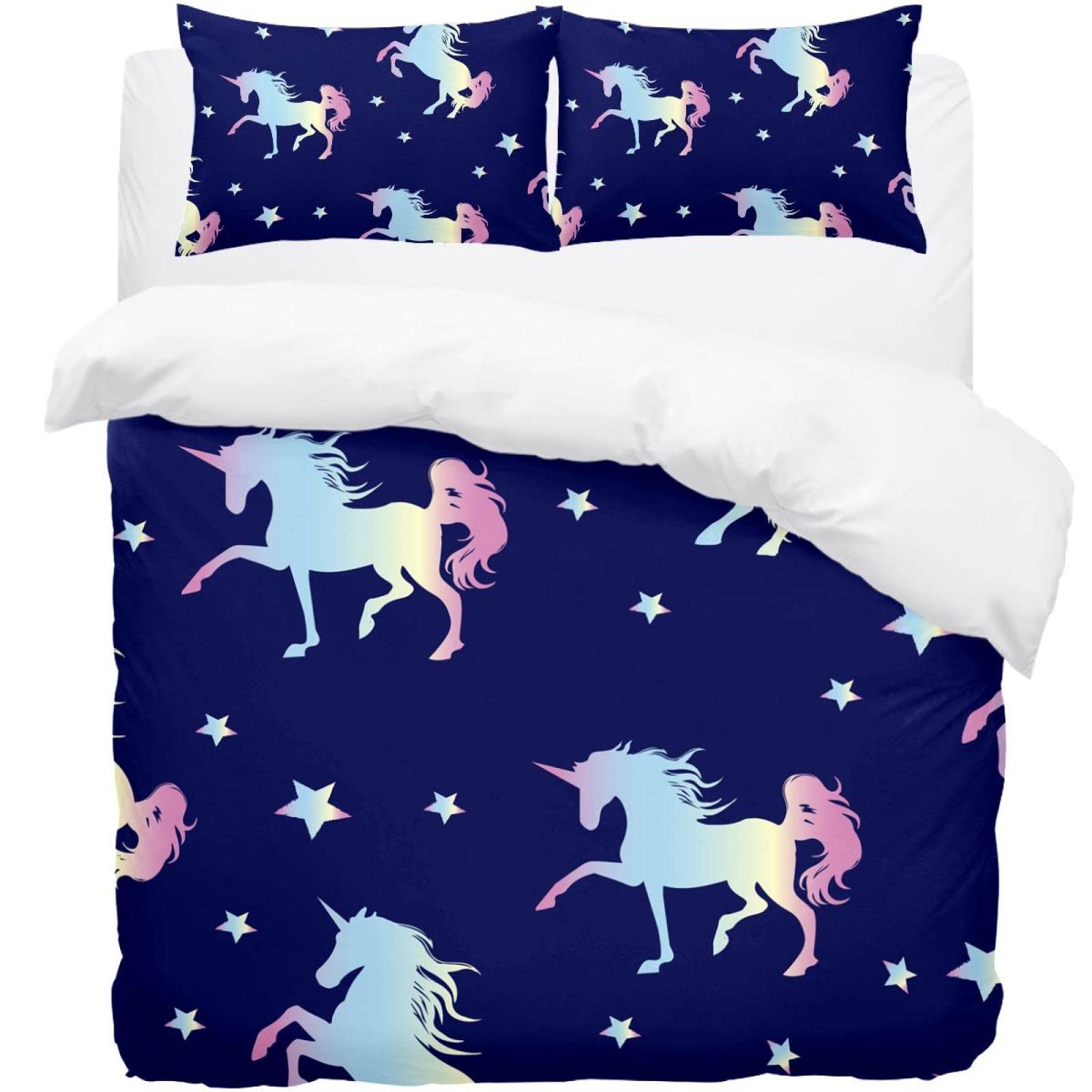 Housse de couette licorne bleu marine anti-tache pour sommeil serein enfant