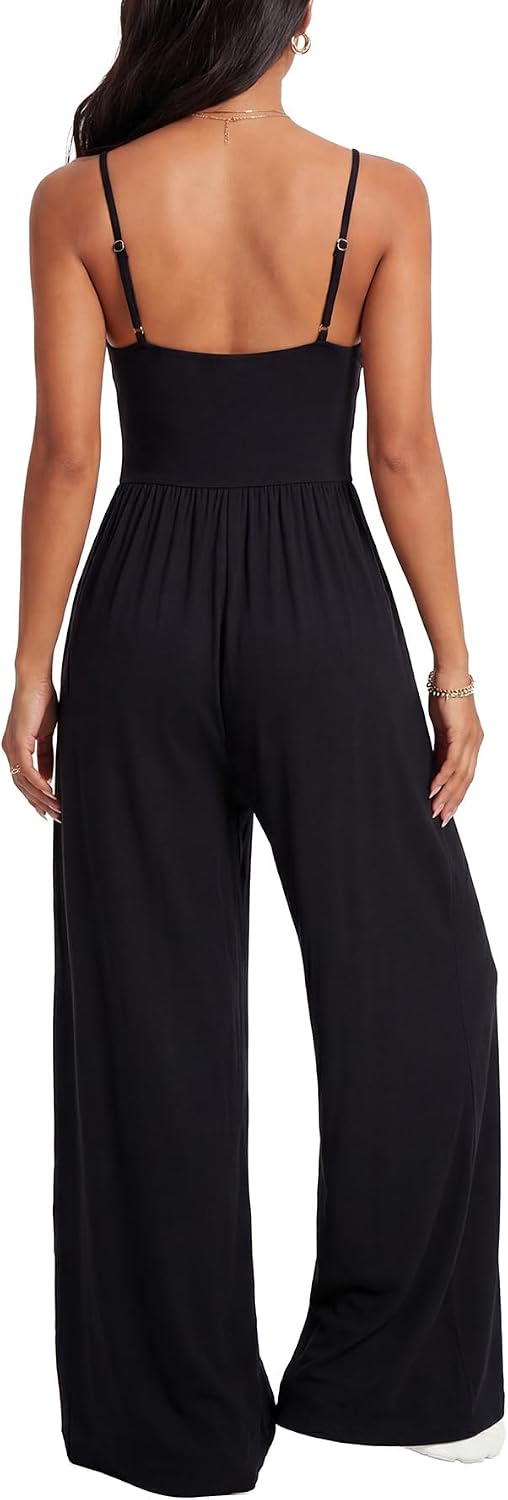 KIFOVEN Women's Spaghetti Strap Square Neck Wide Leg Weekend Casual Jumpsuit Romper