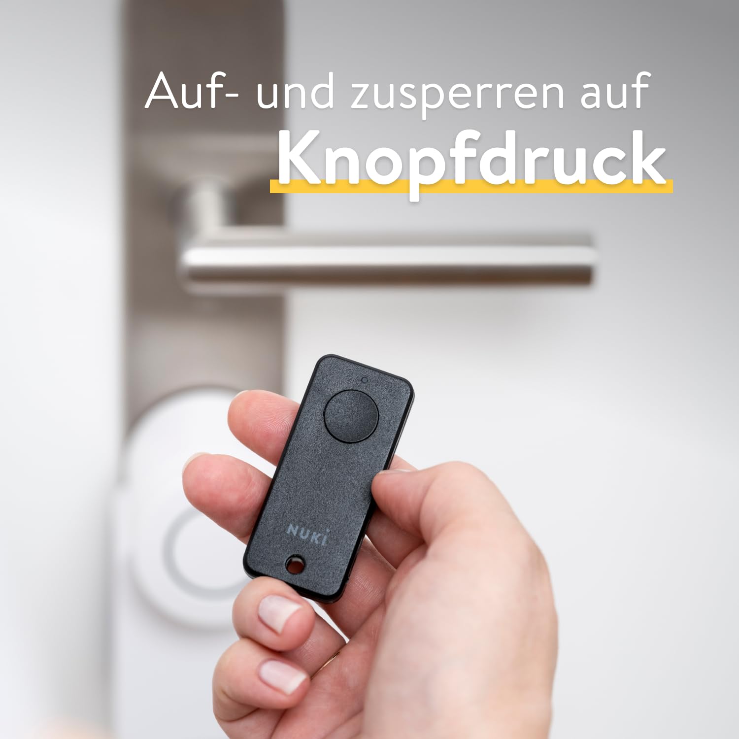 Nuki Fob, elektrischer Türöffner, Sperren auf Knopfdruck, Erweiterung für Nuki Smart Lock, elektronisches Türschloss, automatischer Türöffner, Bluetooth Schlüsselanhänger, Nuki Smart Home, Schwarz