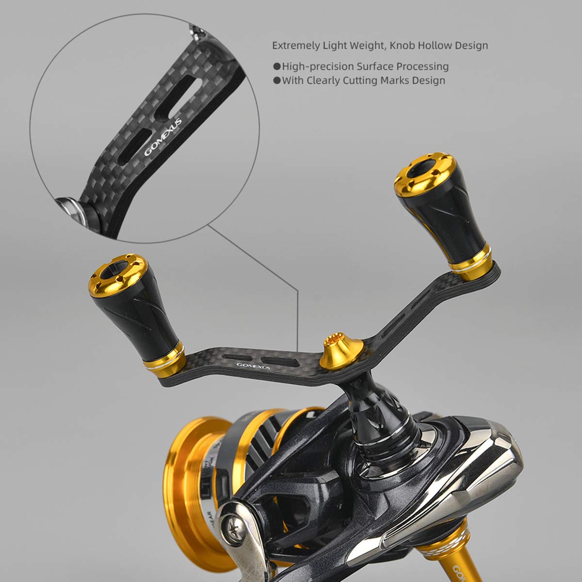 GOMEXUS Carbon Double Handle For Daiwa Ninja LT, Revros LT,16 Emeraldas 2508 and Shimano Nasic Sedona Sahara Sienna FE 1000-4000 CNC Spinning Reel Handle 98mm Sports & Outdoors