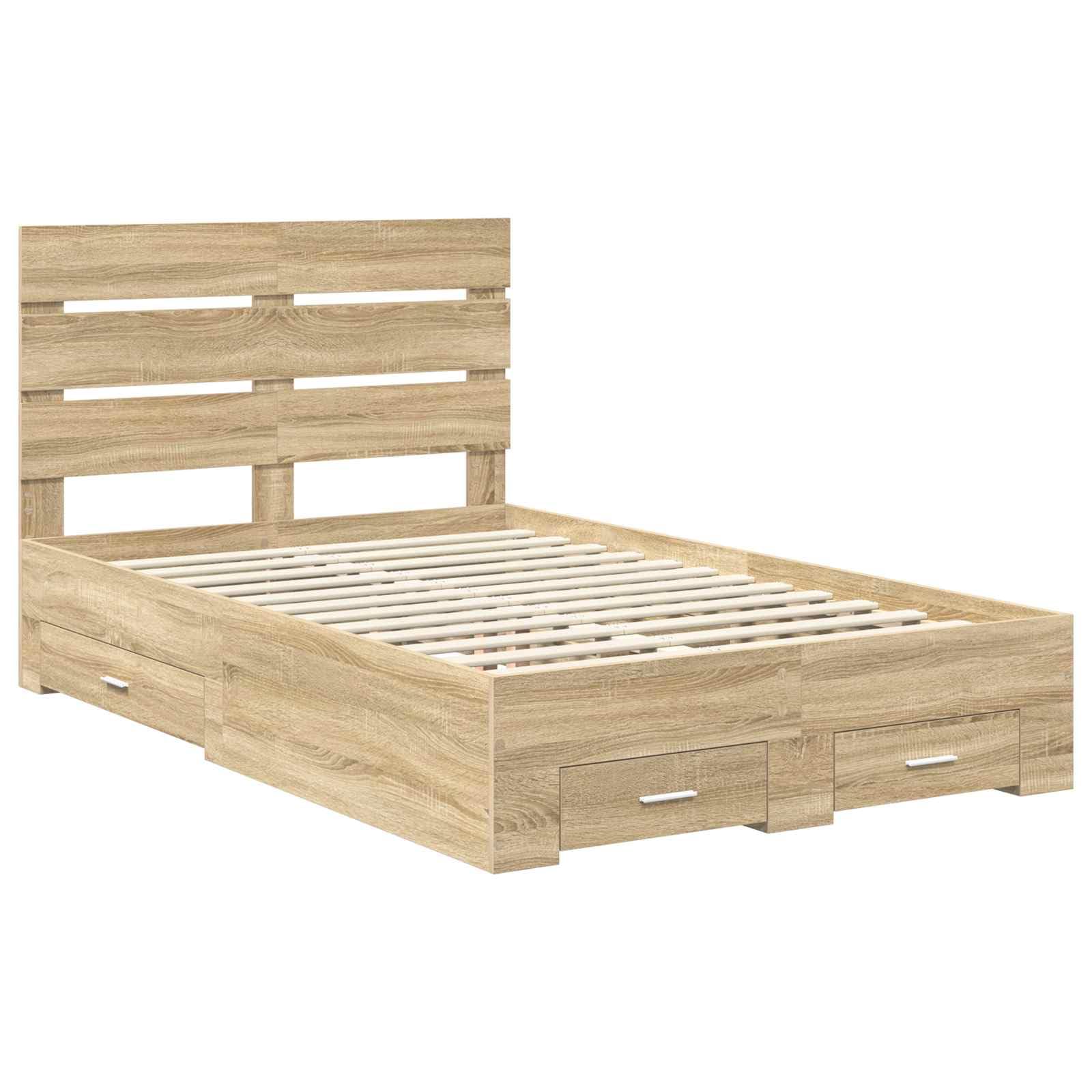 Telaio letto con testiera in rovere Sonoma 120 x 200 cm, in legno di legno, design moderno per camera da letto, cassetti inclusi, telaio durevole