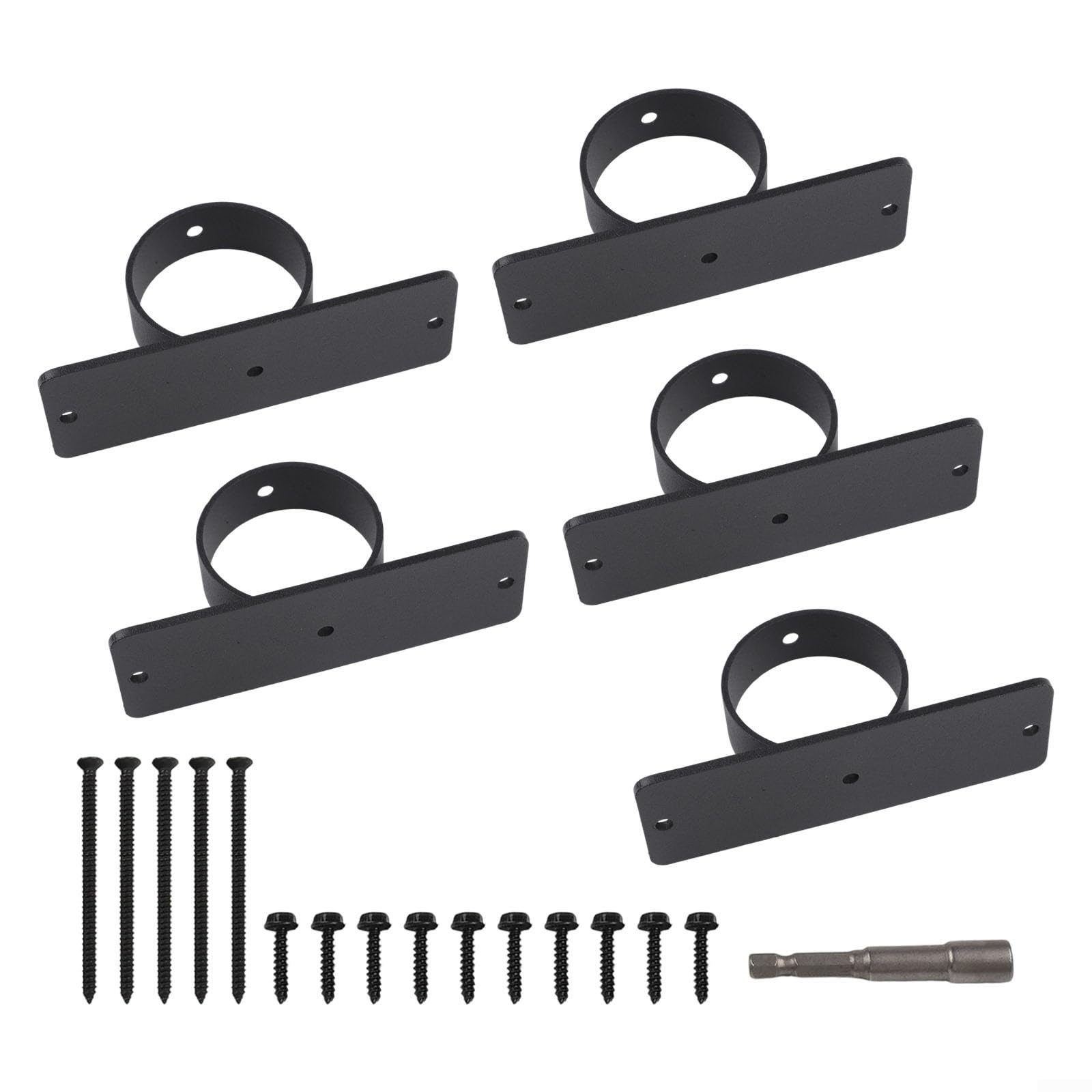 Juego de soportes de valla de cuerda de acero inoxidable 304 negro para asegurar cuerdas decorativas de hasta 2 pulgadas con accesorios incluidos, 5 soportes de cuerda de anillo para jardín al aire