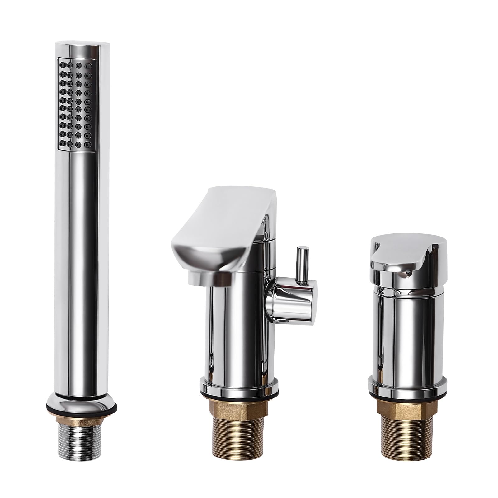 Rubinetto per vasca da bagno a 3 fori con maniglia singola, rubinetteria da bordo vasca con doccetta estraibile e ugello di uscita dell'acqua girevole a 360°, set di rubinetteria per bordo vasca da
