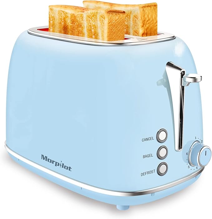 Toaster 2 Slice Stainless Steel, Retro Toaster, Extra Wide