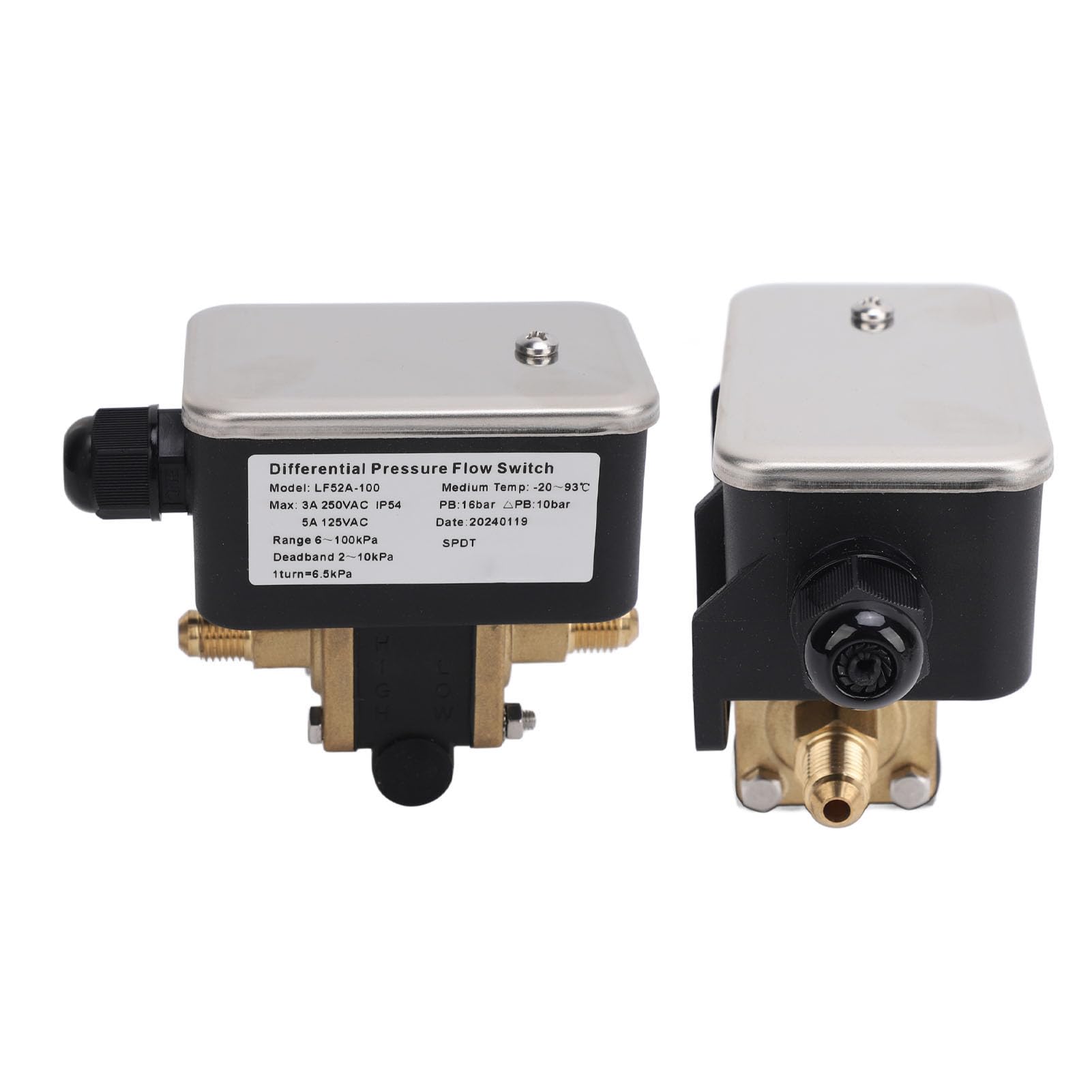 Jeanoko Commutateur de Débit à Pression Différentielle, Réglable 2 Fils 6-100kPa 125VAC 250VAC IP54, Pressostat Différentiel, pour Filtres à Eau Pompes échangeurs de Chaleur