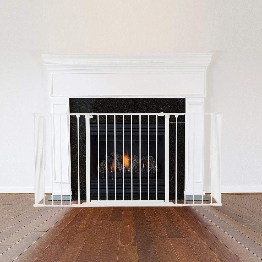 Safetots Multi Panel Fire Surround, 77cm Deep x 138cm Wide, White, 70cm Tall, Child and Pet Fire Safety, Baby and Toddler Fire Guard, Safety Barrier for Fireplaces, Easy Installation
