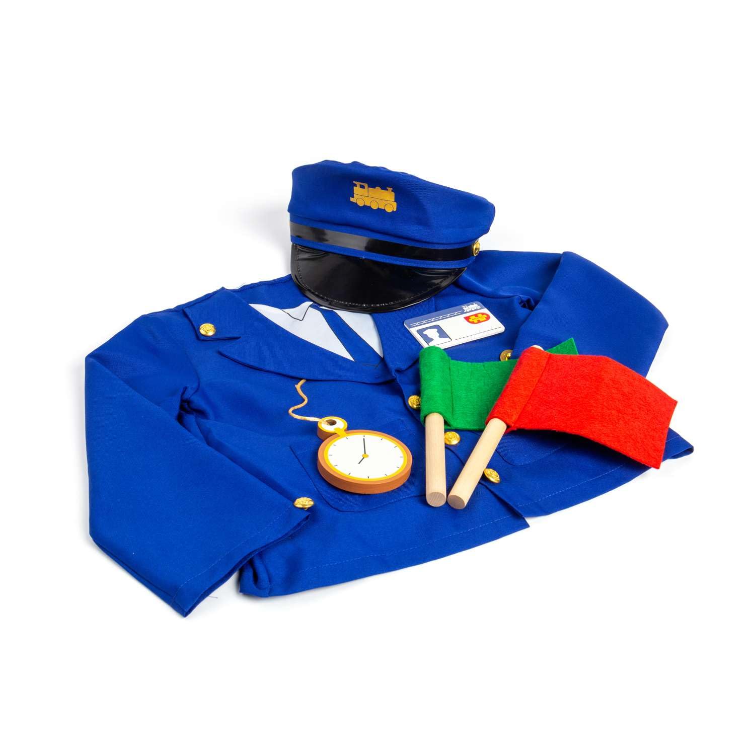Bigjigs Toys Zestaw do przebrania dyrygenta kolejowego – 6 szt. fantazyjnych kostiumów kolejowych dla dzieci, zestawy przebieranek dla dzieci, stroje i akcesoria do odgrywania ról, prezenty dla dzieci