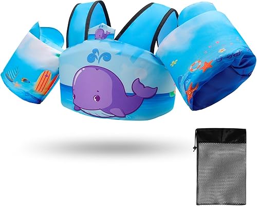 Vista 11 de Elejolie - Chaleco de natación para bebés para aprender a nadar, chaqueta de ayuda de natación para bebés de 2, 3, 4, 5 y 6 años, alas de agua