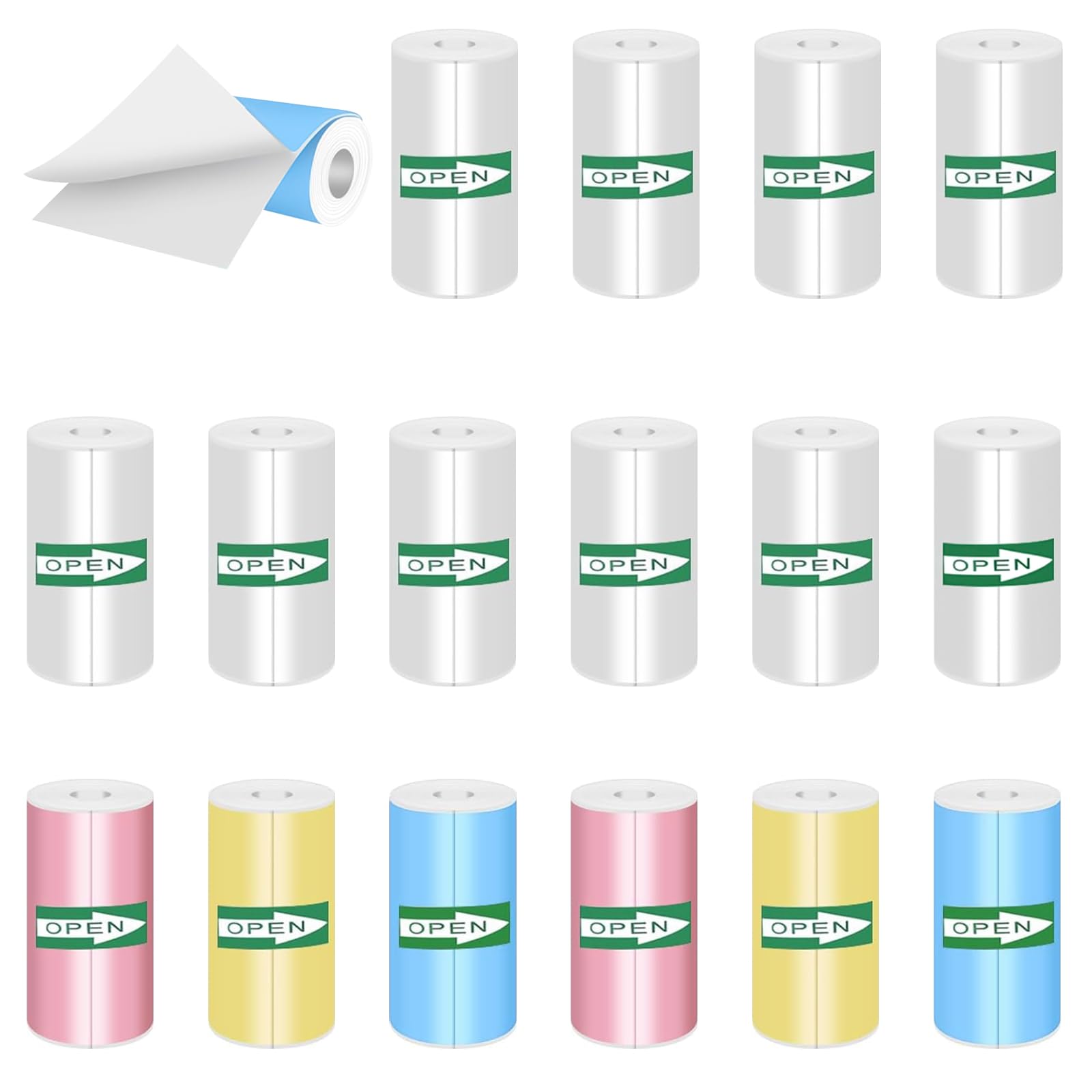 Rieoany 16 Rolls of Thermal Printer Paper Suitable for Children's Cameras and Mini Printers Sticker Paper Roll (57 x 25 mm) Waterproof Durable Self-Adhesive