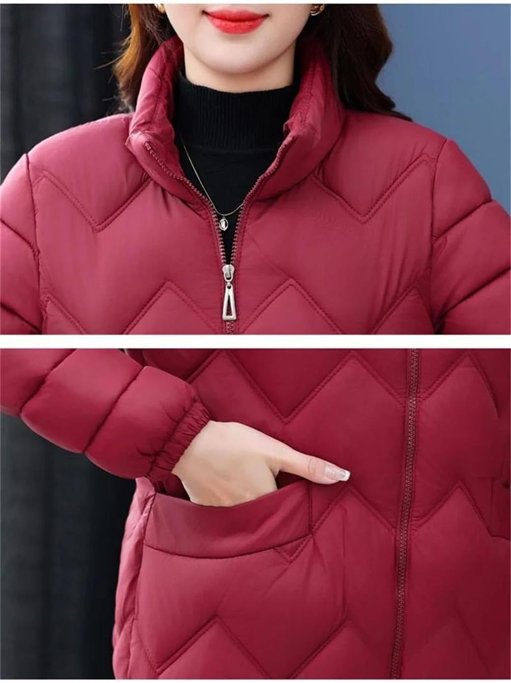 Women's Down Cotton Coat Long Sleeve Stand Collar Padded Jacket Short Winter Parkas