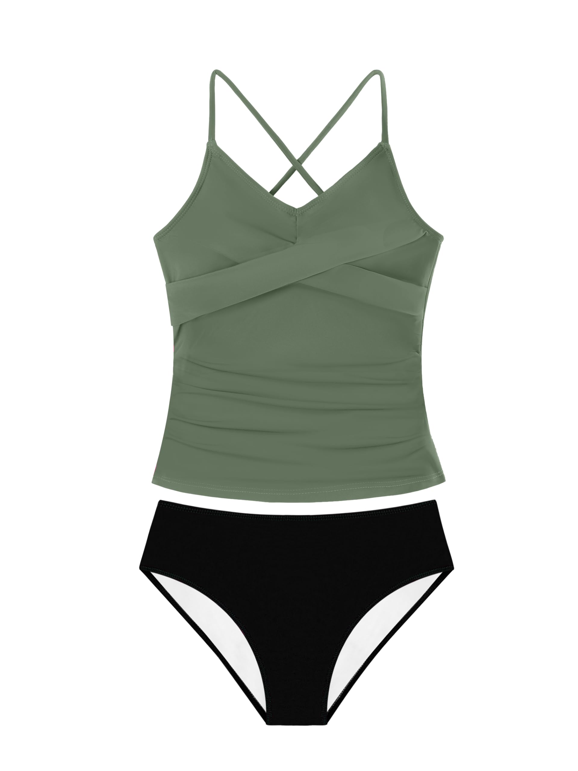 Girls Swimsuit Tankini Criss Cross Ruched 2 Piece Bathing Suit Printed Girl Swimwear for Teens 9-16Y