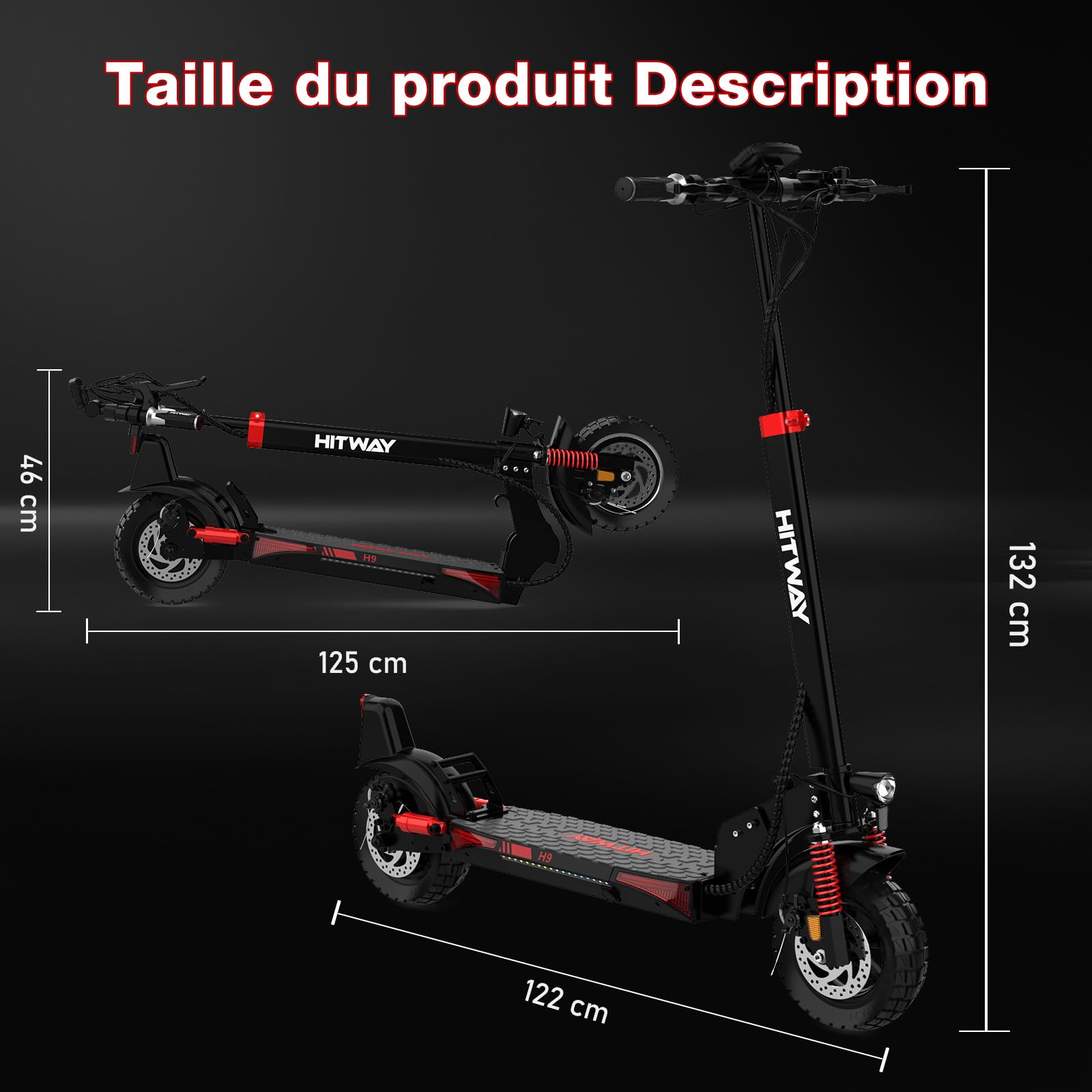HITWAY Trottinette Electrique Adultes, Moteur 500W, Autonomie 90-110KM, APP, 10”Pneus sans Chambre à Air,Double Amortisseur, 15.6AH-27AH Batterie,3Modes de Vitesse, Vitesse de 25KM/H