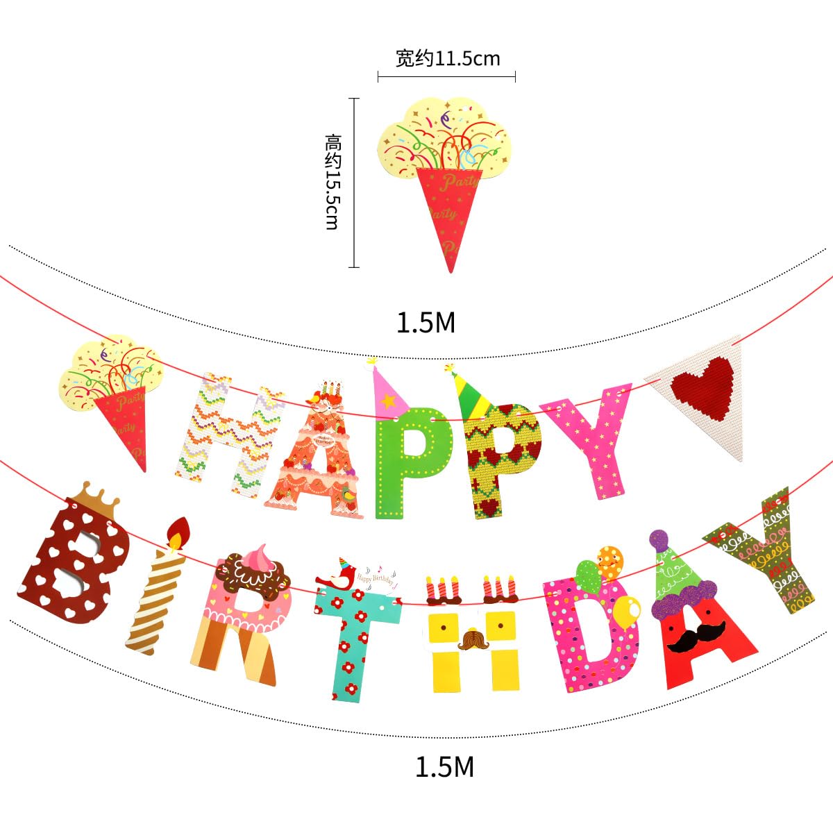 Birthday Flag Pulling Cartoon Beard Letter Party Background Decoration Banner Paper Baby Birthday Party Flag Pulling?Party Decorations Baby Shower Kids Adult,Girl,Women