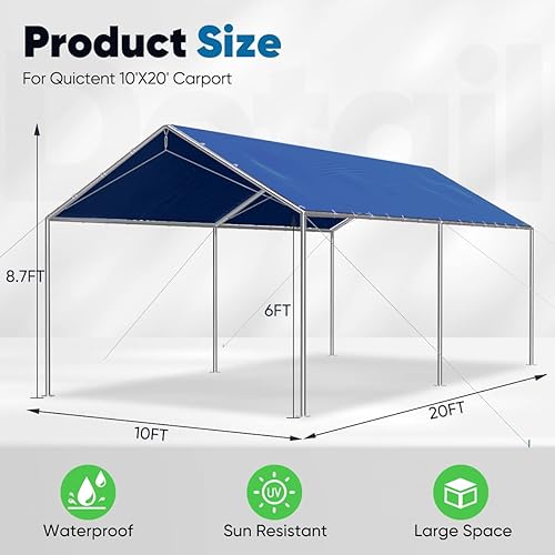 Miniatura 6 de Quictent Toldo mejorado de 10 x 20 pies para cochera, refugio para barcos de coche al aire libre con cables de acero reforzados, color azul
