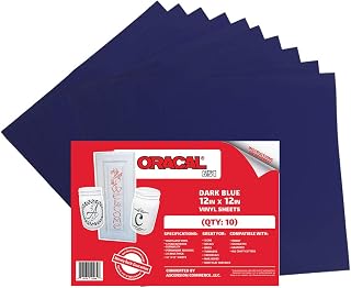 (10 Sheets) Oracal 651 Dark Blue Adhesive Craft Vinyl for Cricut, Silhouette, Cameo, Craft Cutters, Printers, and Decals - 12" x 12" - Gloss Finish - Outdoor and Permanent