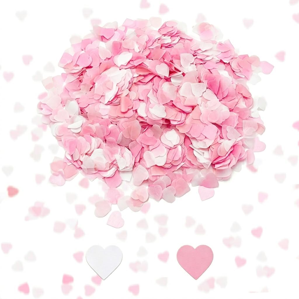 10000pcs Heart Shaped Biodegradable Confetti Wedding, Pink & White Romance Celebrations Confetti, Table Decoration for Wedding Throwing, Anniversary, Party, Valentine