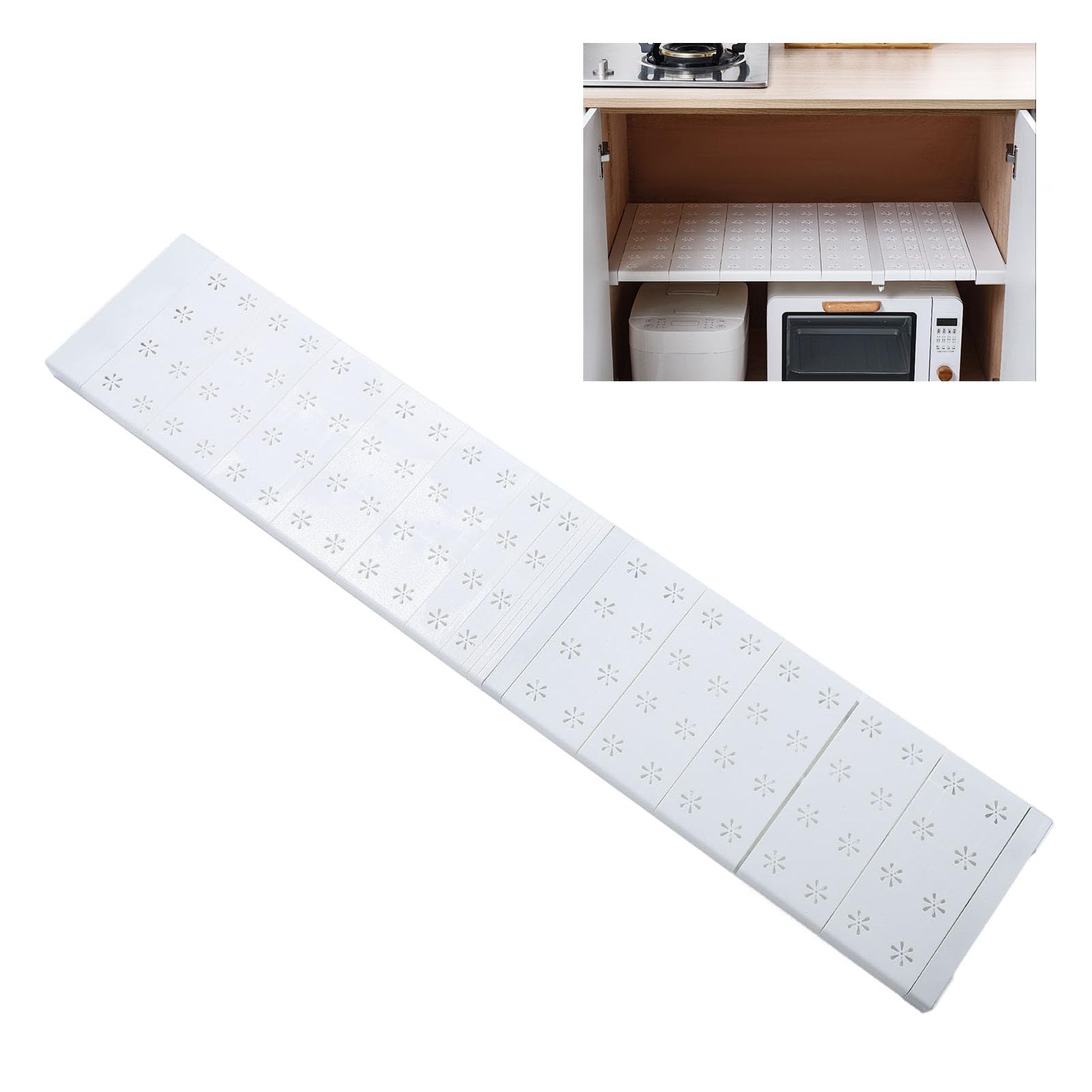 Expandable Tension Shelf, Closet Extendable Shelf Organiser 9.4 inch Width Adjustable Cupboard Shelf Rod Airing Cupboard Storage Shelves Wardrobe Divider Separator Rack, White (91‑122cm / 35.8‑48in)