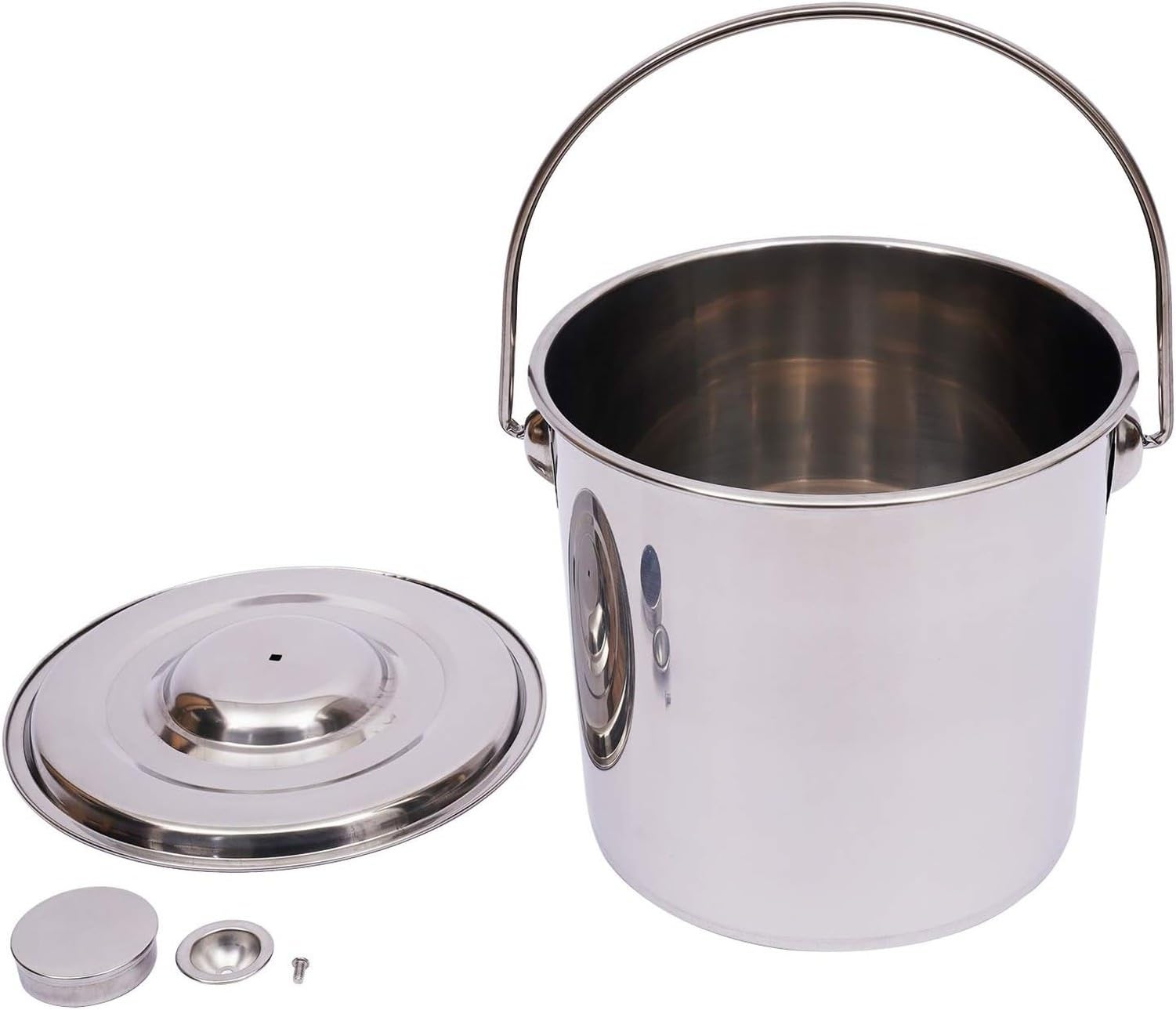 Cubo de Acero Inoxidable 12 litros, Cubo Metalico con Tapa para Fuego Garaje Derrames, Diametro 26cm, Tareas de Limpieza o Transporte, Cubo Cocina Aliment