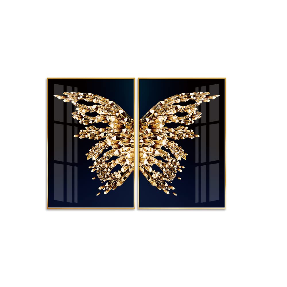 V A VWall Art Abstract Golden Butterfly Framed Crystal Painting 2 pcs of 50 cm x 70 cm